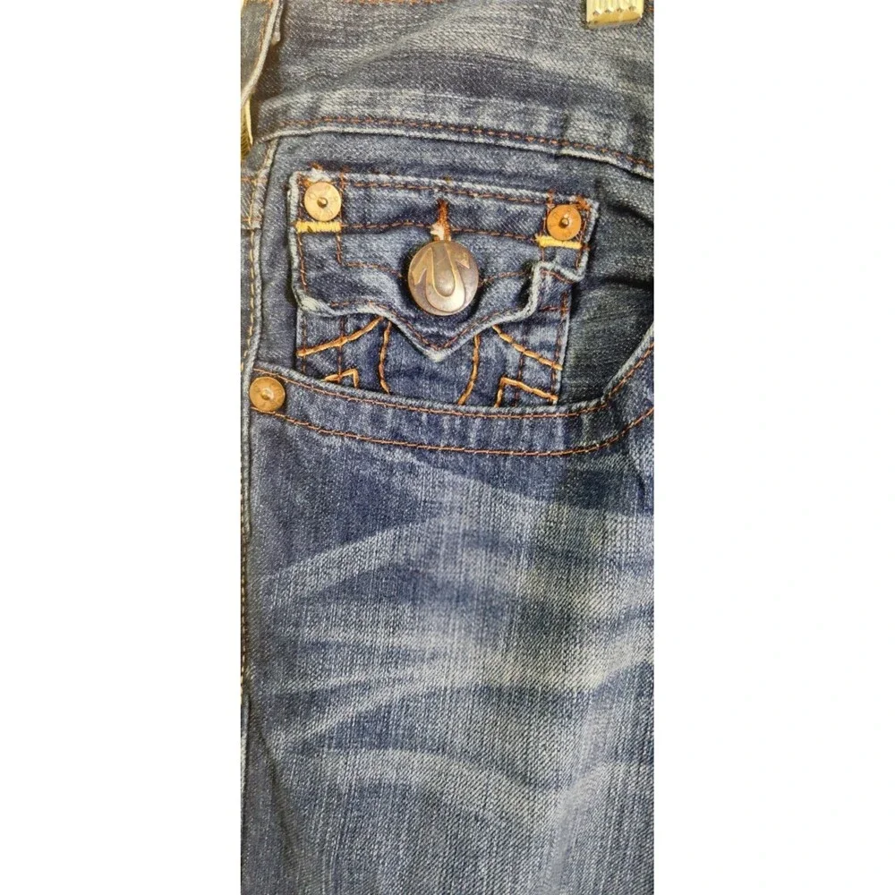 True Religion Jeans Blue Made in USA Size 40 Heavy Brown Stitching Y2K